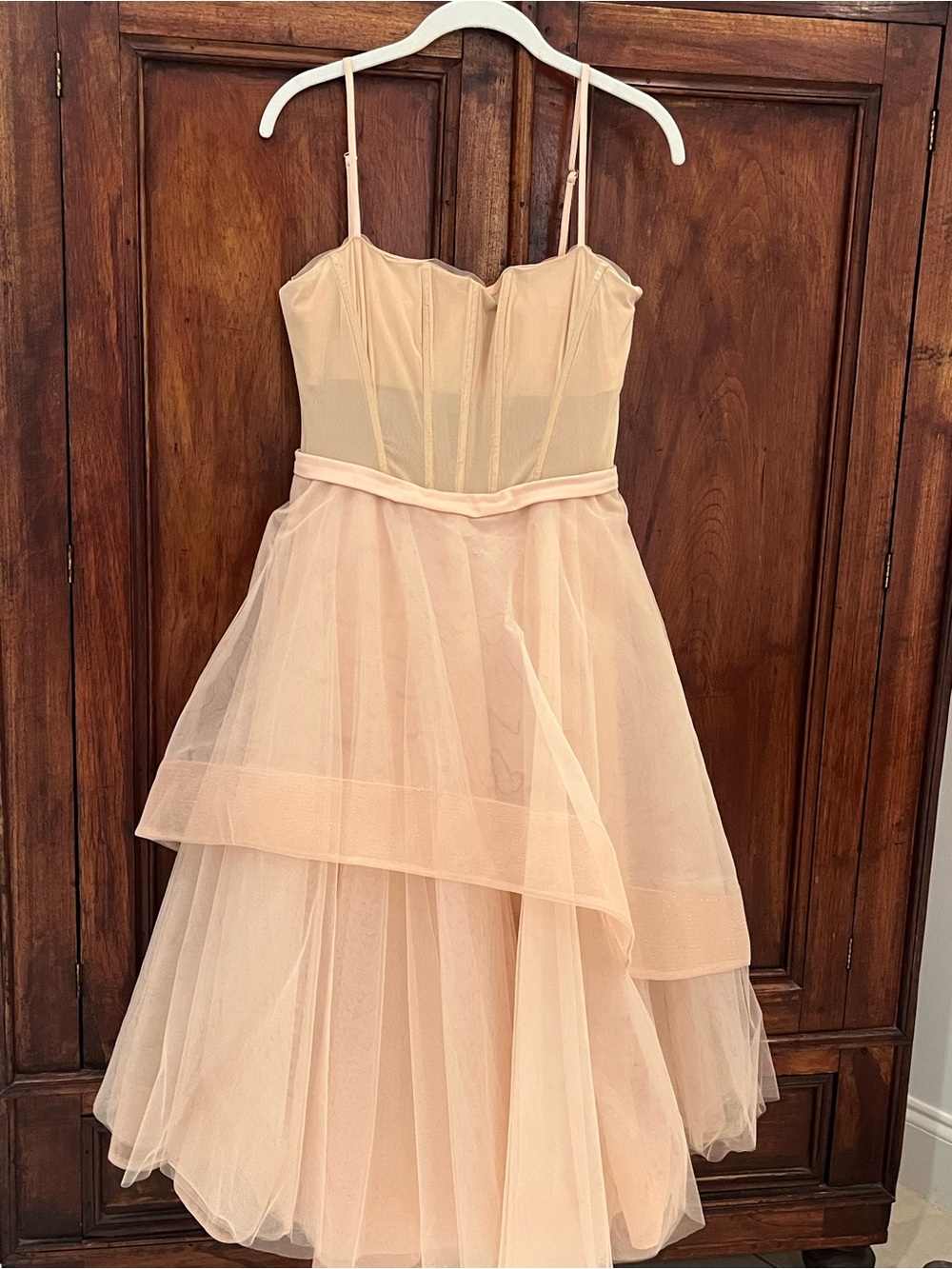 BCBGMaxAzria Blush Pink Tiered Tulle Midi Dress - Picture 2 of 12
